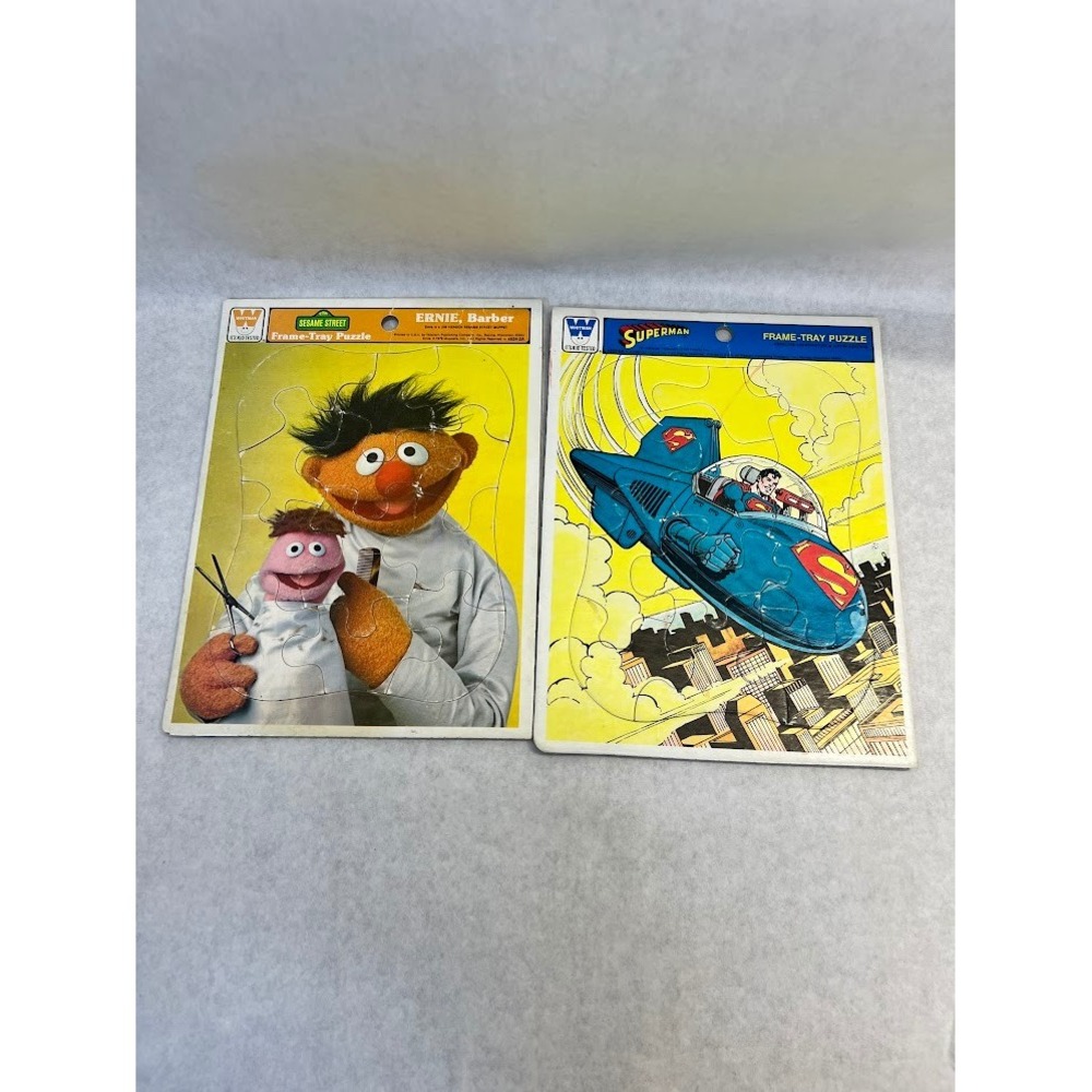 Vintage Whitman Frame-Tray Puzzles Superman & Sesame Street Ernie Barber 1979
